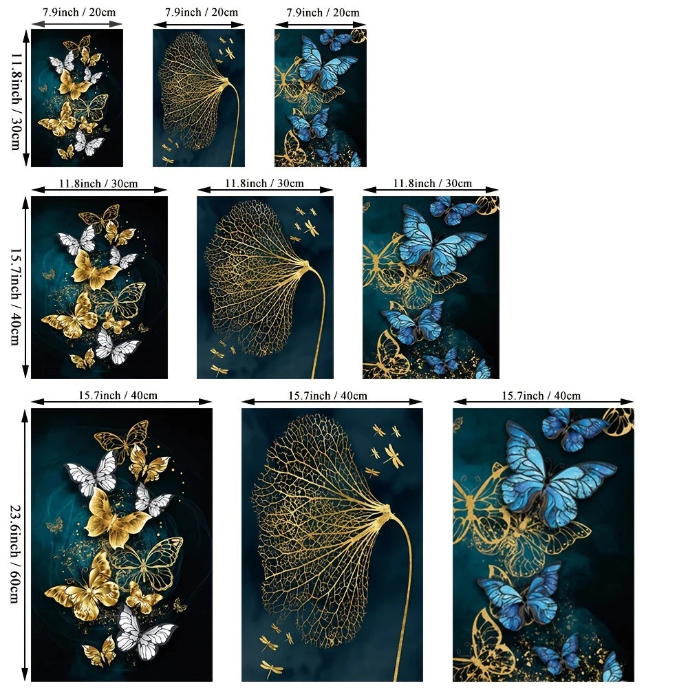 MARGOO| 3 pièces de peintures sur toile de papillons
