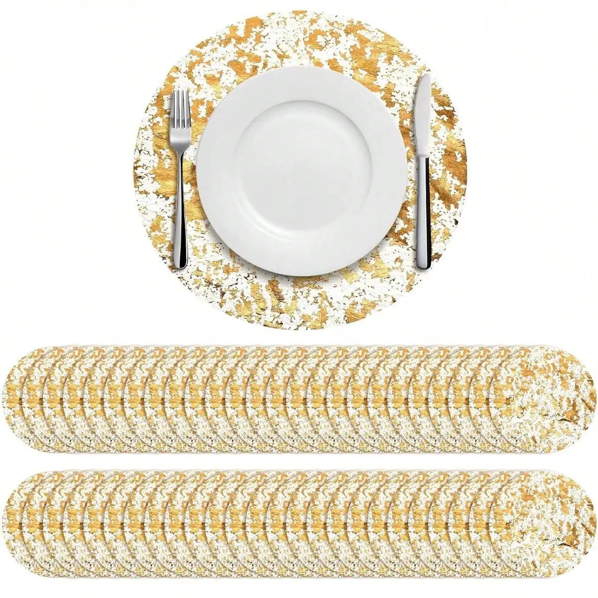 MALN| Ensemble de sets de table dorés jetables