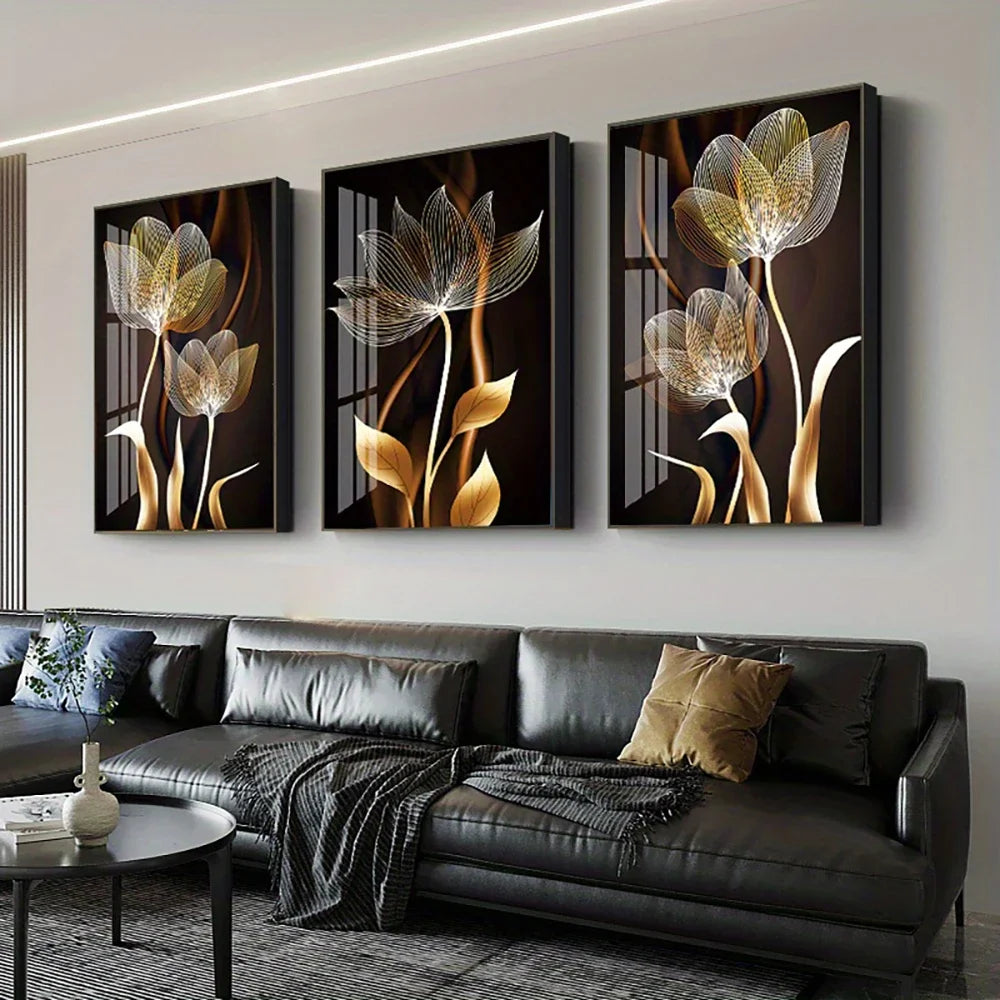LOIS| Peinture sur toile noire et dorée 3 pièces