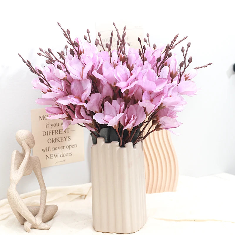 YAJIOP| 5 Forks Artificial Magnolia Flowers 