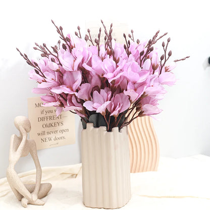 YAJIOP| 5 Forks Artificial Magnolia Flowers 