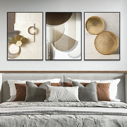 METYC|3PCS Abstract Beige&Gold Geometric Canvas Painting