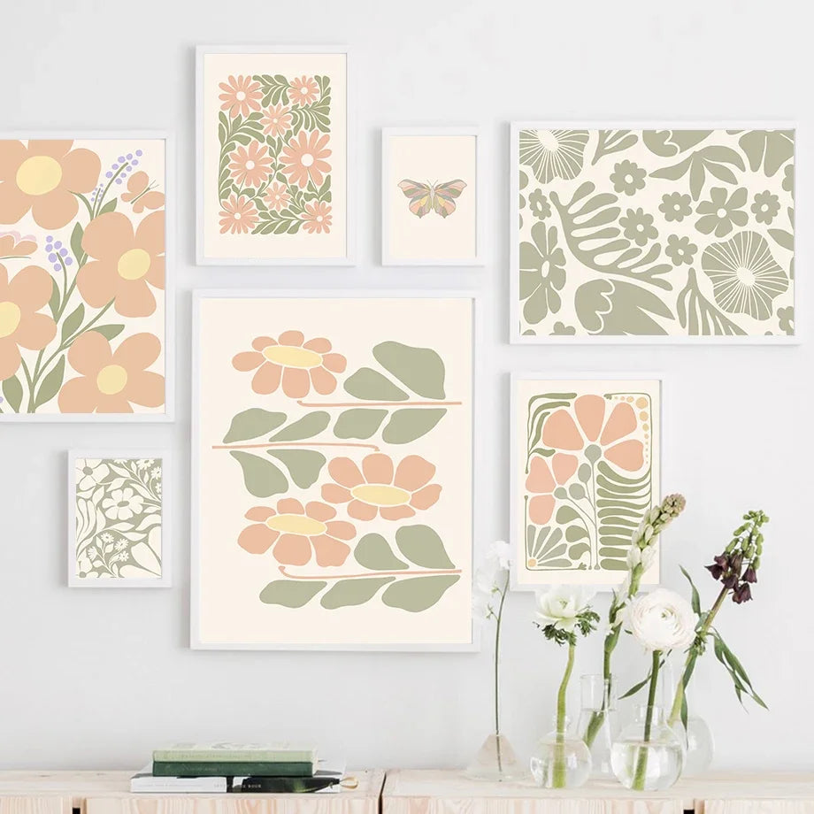 METYC| Coral Abstract  Shapes Art Canvas Painting 