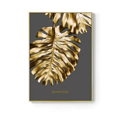 KEWTG| Scandinavian Classic Fashion Wall Art Gold White Botanical Leaves 3D HD Canvas Poster Prints Home Bedroom Living Room Decoration