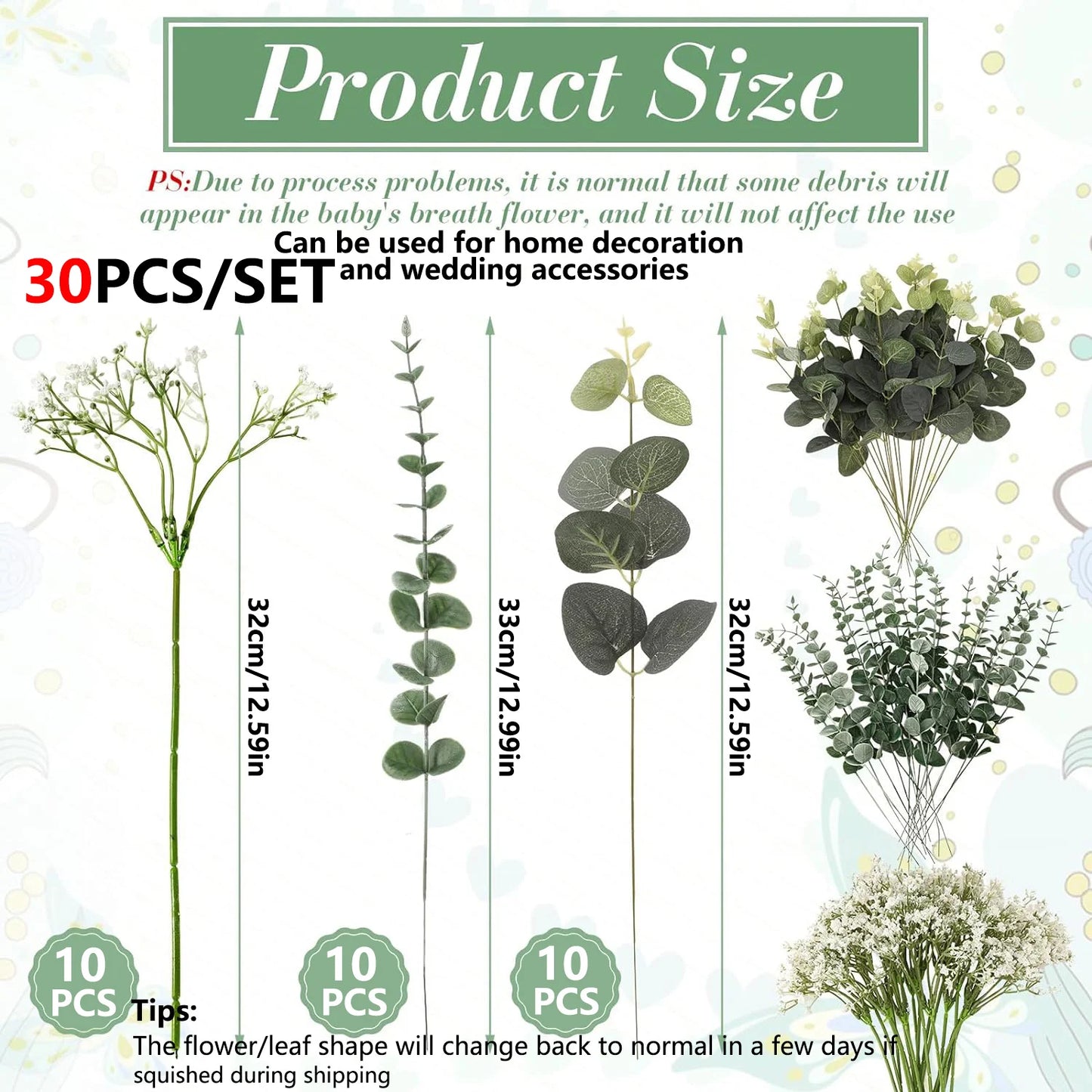 LYSSR| 30PCS Mixed Artificial Eucalyptus Flowers