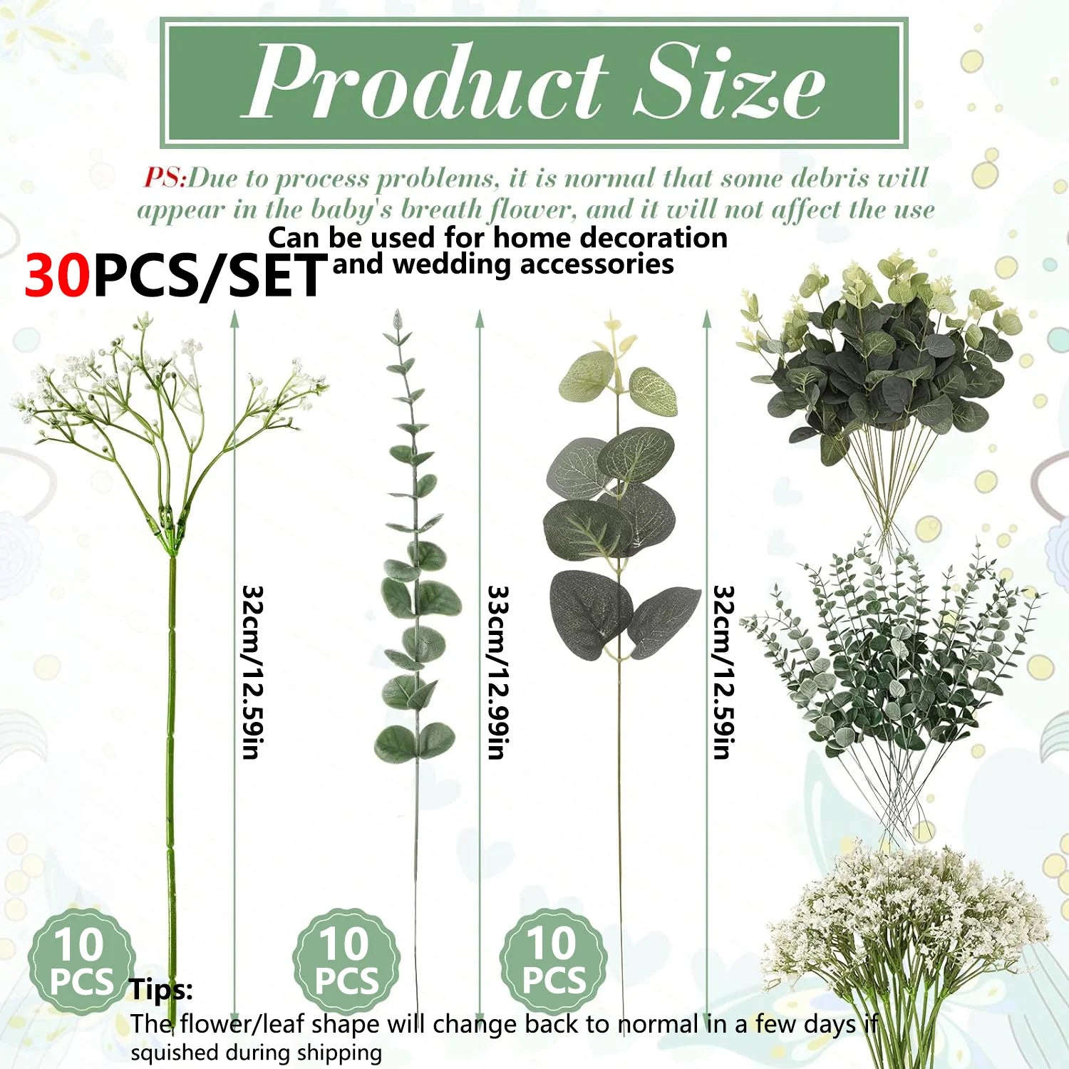 LYSSR| 30PCS Mixed Artificial Eucalyptus Flowers