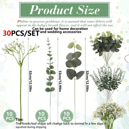 LYSSR| 30PCS Mixed Artificial Eucalyptus Flowers