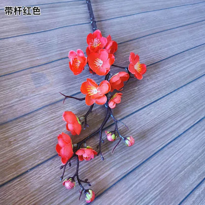 Cherry Red Plum Blossom Silk Artificial Flowers Plastic Branch for Wedding Home Decor Interior Decoration Foam Berry Fake Flower