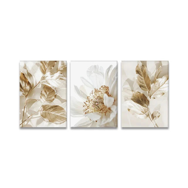 KEWTG| 3PCS Frameless Golden Flowers Painting