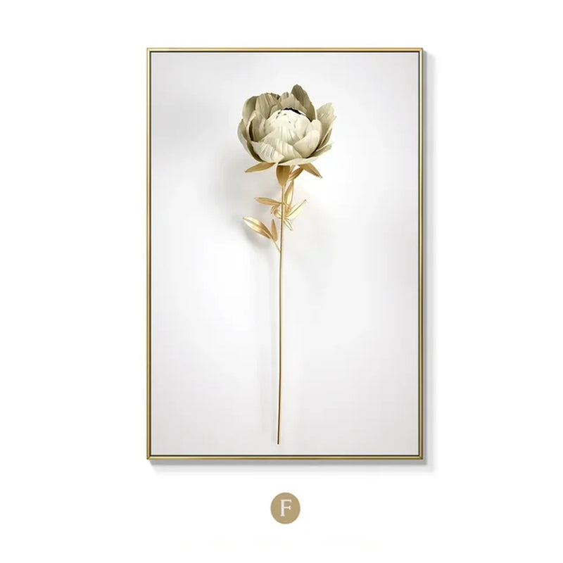 KEWTG| Scandinavian Classic Fashion Wall Art Gold White Botanical Leaves 3D HD Canvas Poster Prints Home Bedroom Living Room Decoration