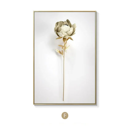 KEWTG| Scandinavian Classic Fashion Wall Art Gold White Botanical Leaves 3D HD Canvas Poster Prints Home Bedroom Living Room Decoration