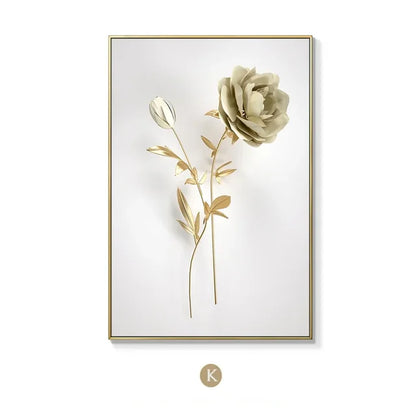 KEWTG| Scandinavian Classic Fashion Wall Art Gold White Botanical Leaves 3D HD Canvas Poster Prints Home Bedroom Living Room Decoration