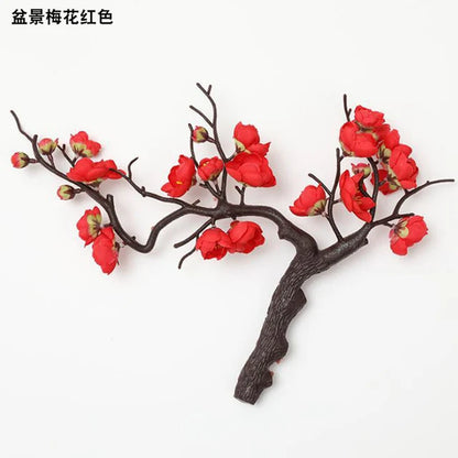 Cherry Red Plum Blossom Silk Artificial Flowers Plastic Branch for Wedding Home Decor Interior Decoration Foam Berry Fake Flower