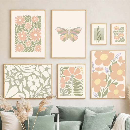 METYC| Coral Abstract  Shapes Art Canvas Painting 