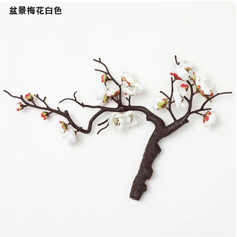 Cherry Red Plum Blossom Silk Artificial Flowers Plastic Branch for Wedding Home Decor Interior Decoration Foam Berry Fake Flower