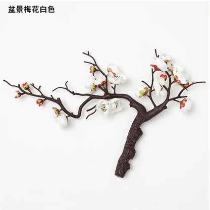 Cherry Red Plum Blossom Silk Artificial Flowers Plastic Branch for Wedding Home Decor Interior Decoration Foam Berry Fake Flower
