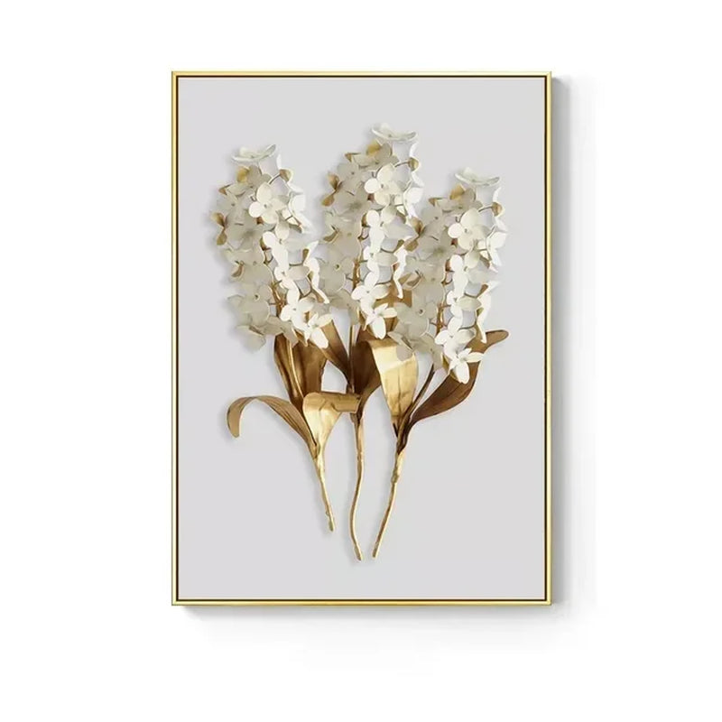 KEWTG| Scandinavian Classic Fashion Wall Art Gold White Botanical Leaves 3D HD Canvas Poster Prints Home Bedroom Living Room Decoration
