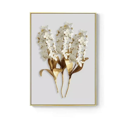 KEWTG| Scandinavian Classic Fashion Wall Art Gold White Botanical Leaves 3D HD Canvas Poster Prints Home Bedroom Living Room Decoration