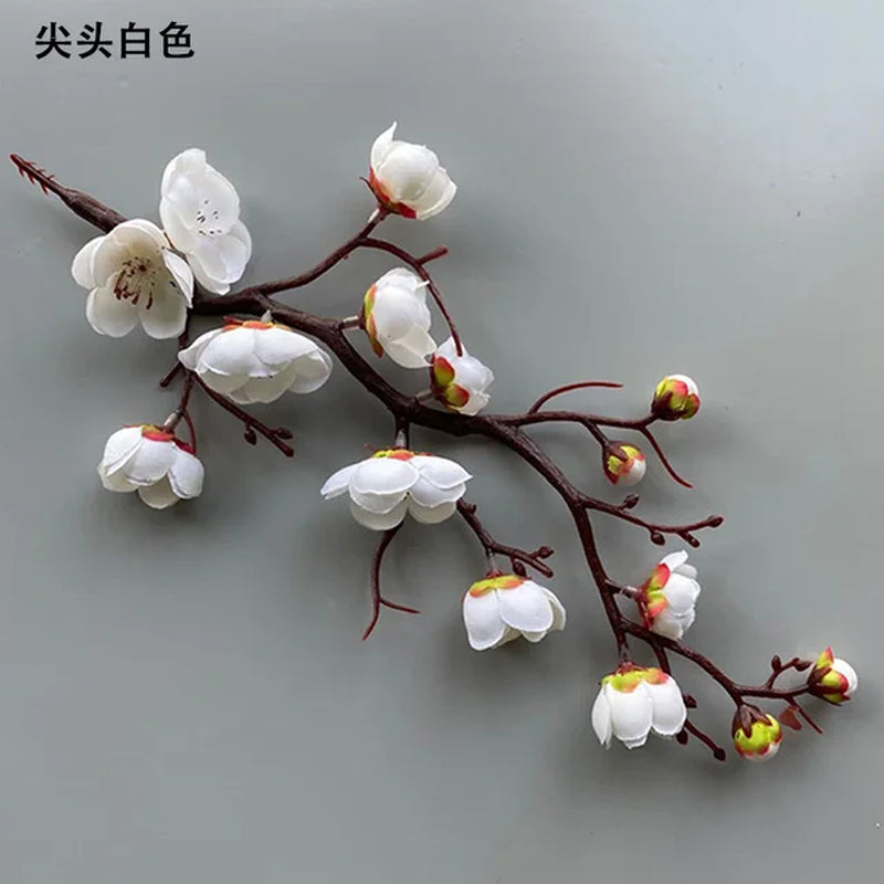 Cherry Red Plum Blossom Silk Artificial Flowers Plastic Branch for Wedding Home Decor Interior Decoration Foam Berry Fake Flower