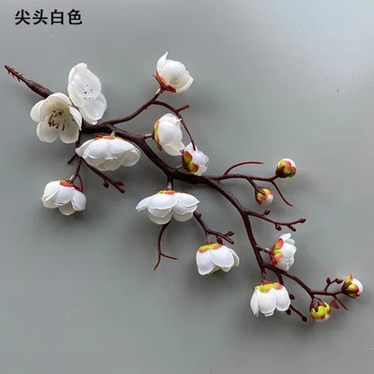 Cherry Red Plum Blossom Silk Artificial Flowers Plastic Branch for Wedding Home Decor Interior Decoration Foam Berry Fake Flower