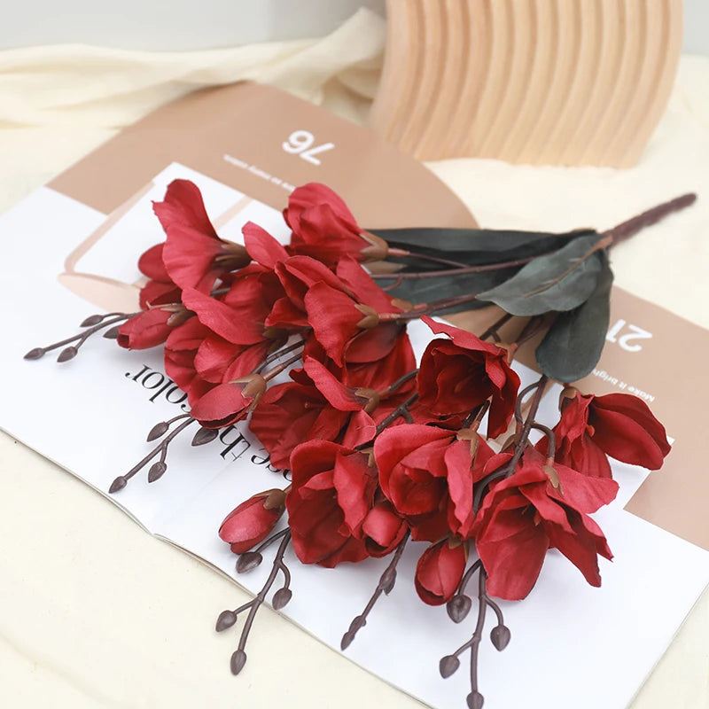 YAJIOP| 5 Forks Artificial Magnolia Flowers 