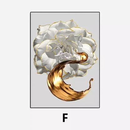 KEWTG| Scandinavian Classic Fashion Wall Art Gold White Botanical Leaves 3D HD Canvas Poster Prints Home Bedroom Living Room Decoration