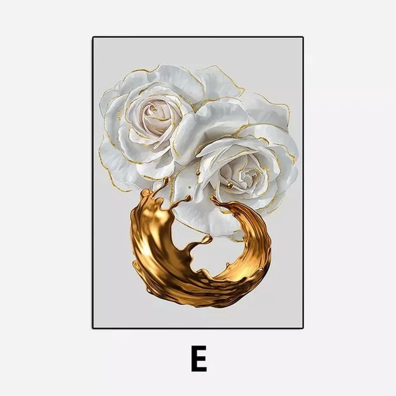 KEWTG| Scandinavian Classic Fashion Wall Art Gold White Botanical Leaves 3D HD Canvas Poster Prints Home Bedroom Living Room Decoration