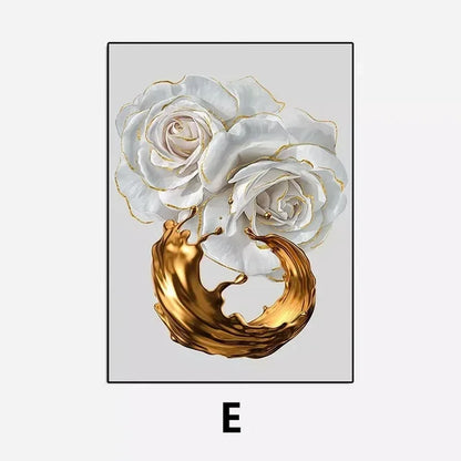 KEWTG| Scandinavian Classic Fashion Wall Art Gold White Botanical Leaves 3D HD Canvas Poster Prints Home Bedroom Living Room Decoration