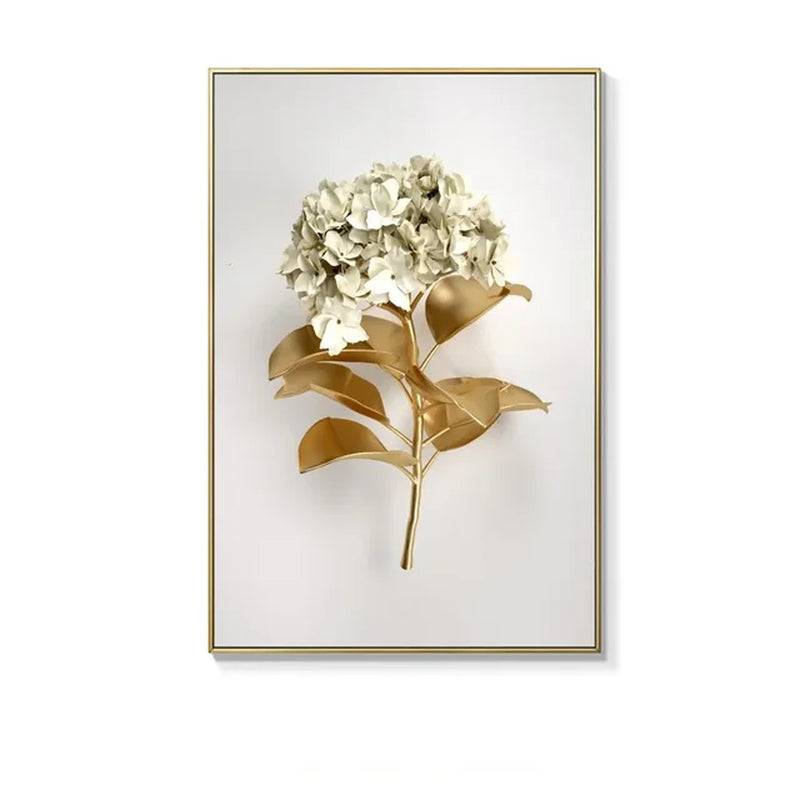 KEWTG| Scandinavian Classic Fashion Wall Art Gold White Botanical Leaves 3D HD Canvas Poster Prints Home Bedroom Living Room Decoration