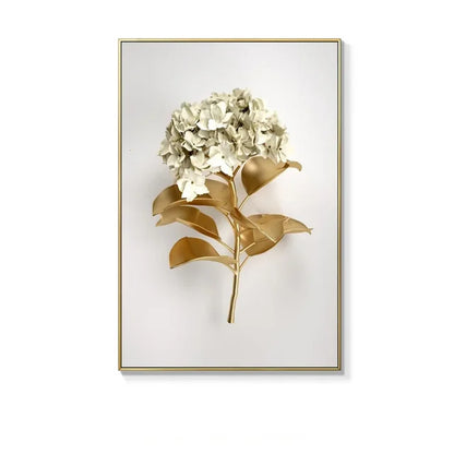 KEWTG| Scandinavian Classic Fashion Wall Art Gold White Botanical Leaves 3D HD Canvas Poster Prints Home Bedroom Living Room Decoration