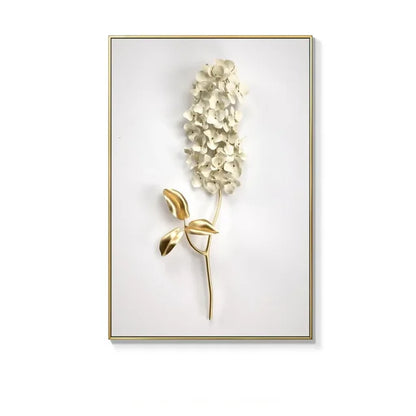 KEWTG| Scandinavian Classic Fashion Wall Art Gold White Botanical Leaves 3D HD Canvas Poster Prints Home Bedroom Living Room Decoration