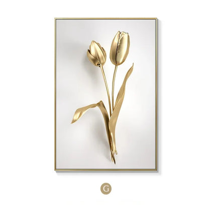 KEWTG| Scandinavian Classic Fashion Wall Art Gold White Botanical Leaves 3D HD Canvas Poster Prints Home Bedroom Living Room Decoration