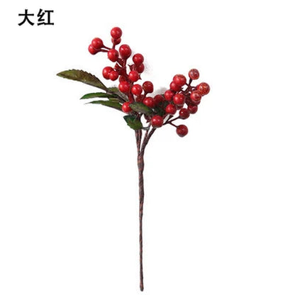 Cherry Red Plum Blossom Silk Artificial Flowers Plastic Branch for Wedding Home Decor Interior Decoration Foam Berry Fake Flower