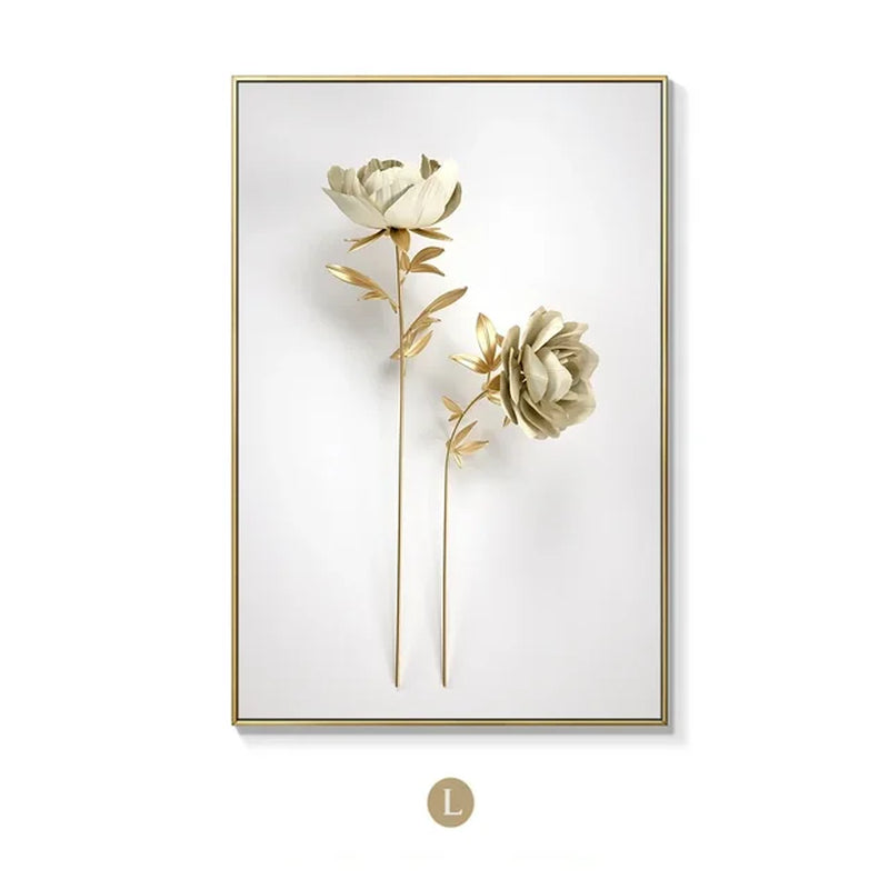 KEWTG| Scandinavian Classic Fashion Wall Art Gold White Botanical Leaves 3D HD Canvas Poster Prints Home Bedroom Living Room Decoration