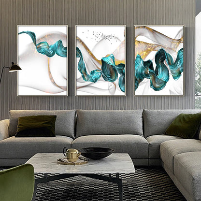 KMALY Nordic Abstract Color Spalsh Golden Blue Canvas Painting