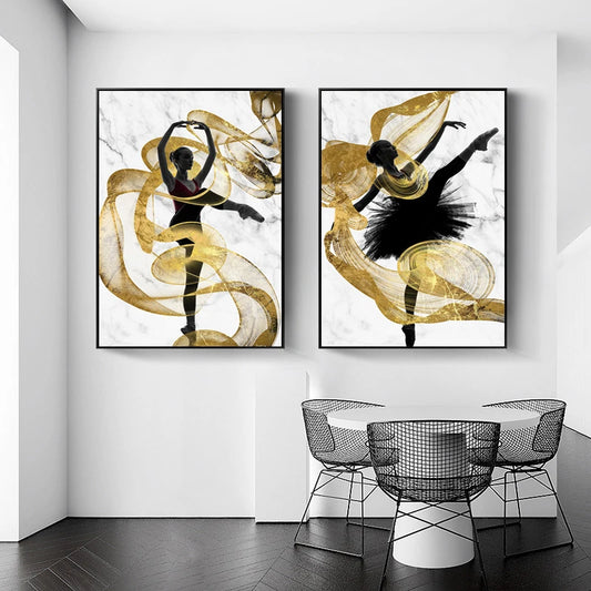 LOIS| Gold Ribbon Abstract Canvas painting