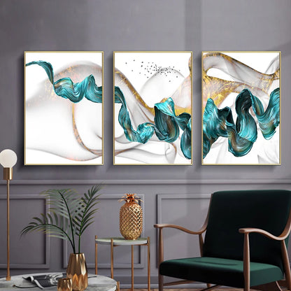 KMALY Nordic Abstract Color Spalsh Golden Blue Canvas Painting