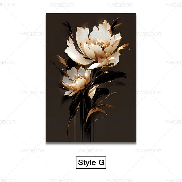 GOLDENN|Golden Black Plant Leaves Canvas Painting 