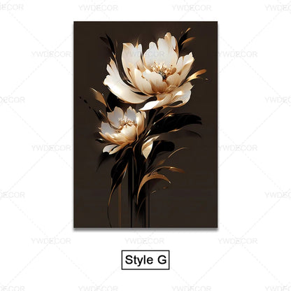 GOLDENN|Golden Black Plant Leaves Canvas Painting 