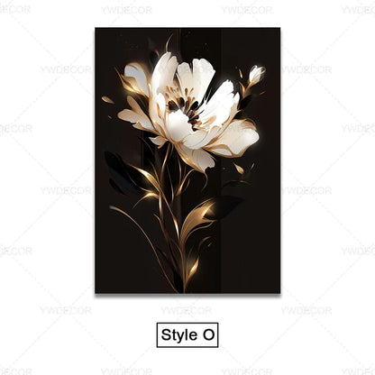 GOLDENN|Golden Black Plant Leaves Canvas Painting 