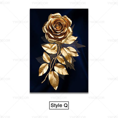 GOLDENN|Golden Black Plant Leaves Canvas Painting 