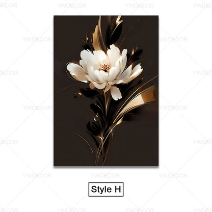 GOLDENN|Golden Black Plant Leaves Canvas Painting 