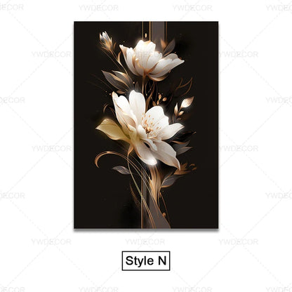 GOLDENN|Golden Black Plant Leaves Canvas Painting 