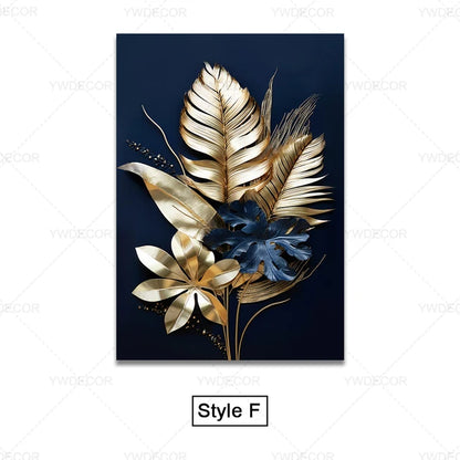 GOLDENN|Golden Black Plant Leaves Canvas Painting 