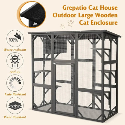 Large Wooden Outdoor Cat Enclosure