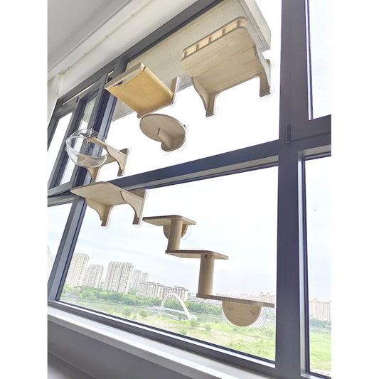 Window-Mounted Wooden Cat Hammock