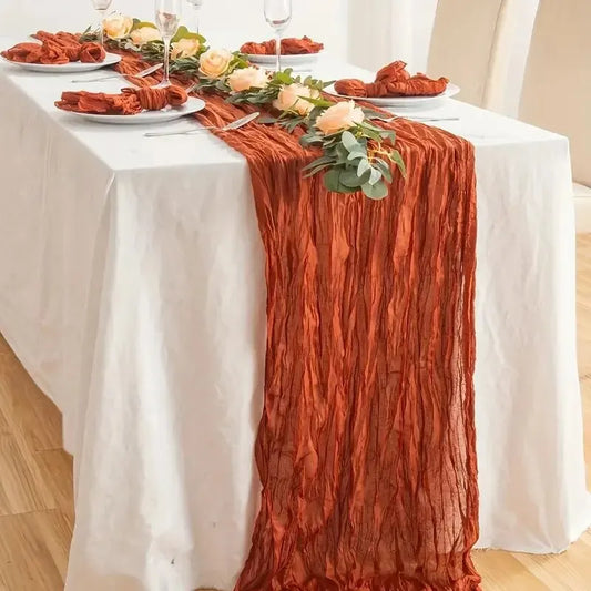 LUCTH| 1pc Polyester Crinkled Table Runner