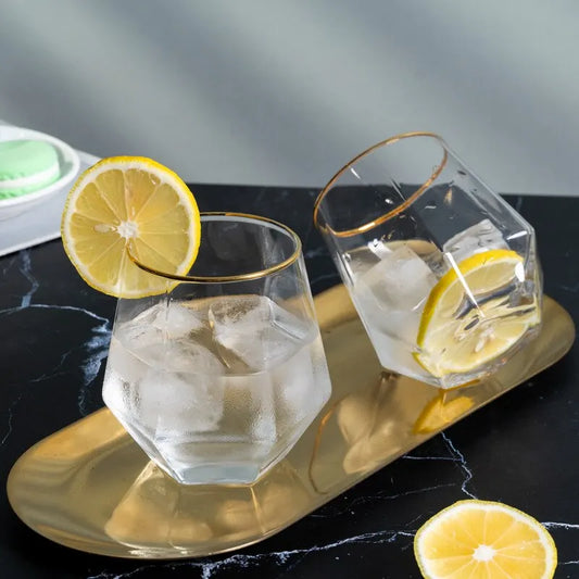 CRYSTI| European Style Gold Edged Hexagonal Glass