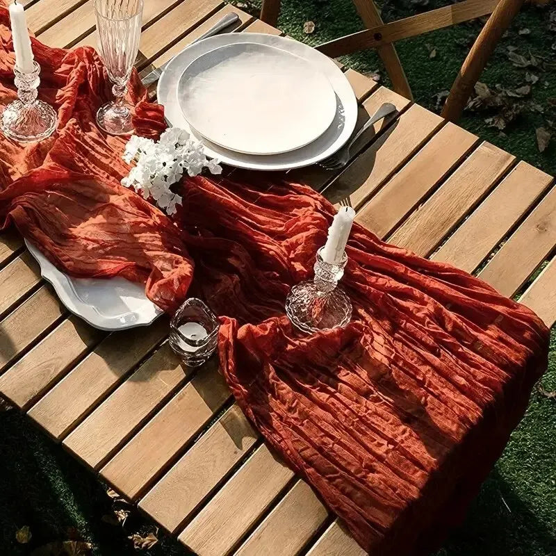 LUCTH| 1pc Polyester Crinkled Table Runner