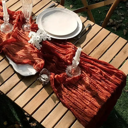 LUCTH| 1pc Polyester Crinkled Table Runner